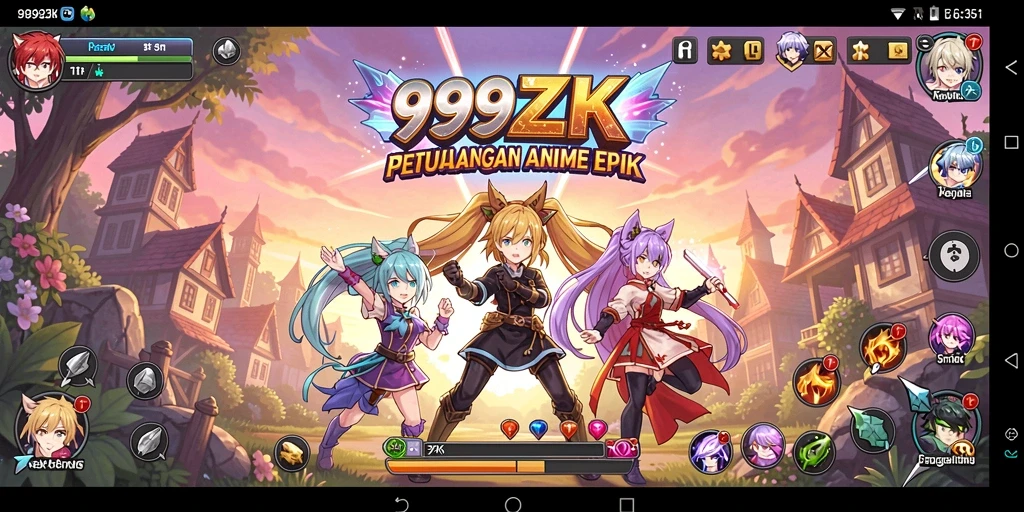 Tampilan gameplay seru dalam 999ZK dengan karakter anime menarik.