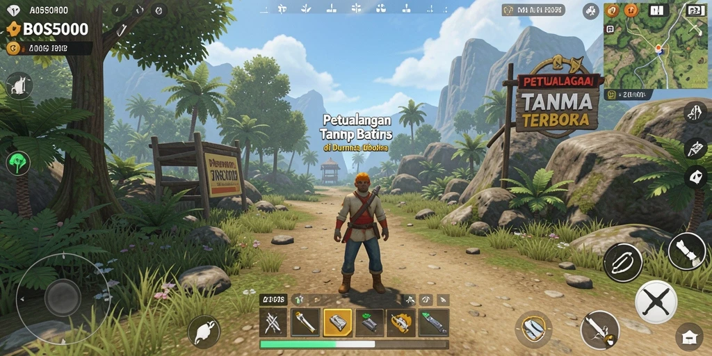 Screenshot gameplay BOS5000 dengan pemandangan dunia terbuka yang menakjubkan.